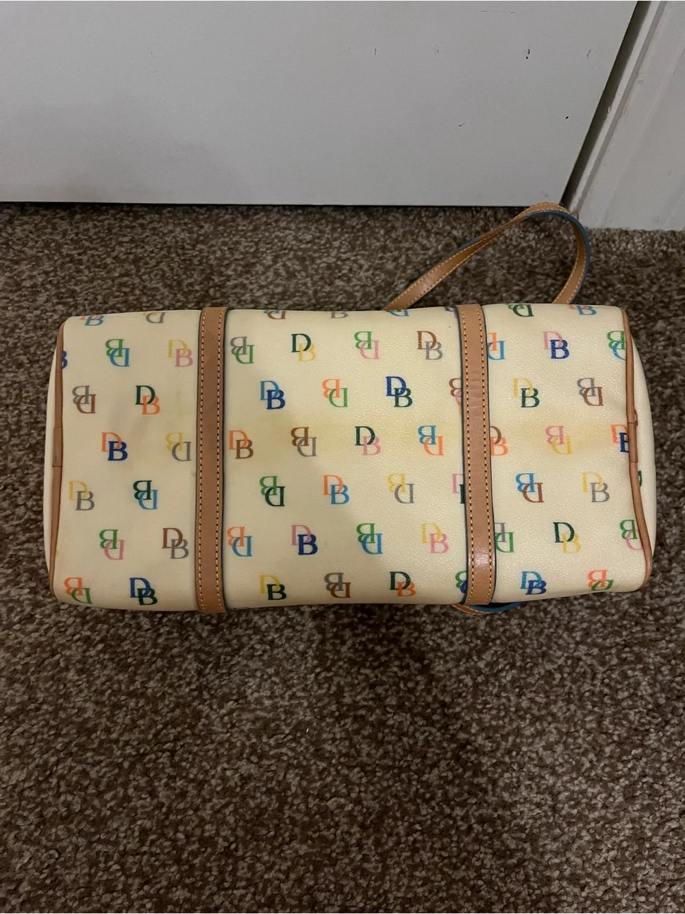 Dooney & Bourke Vintage Y2K Barrel Bag in Coated Canvas Rainbow Monogram